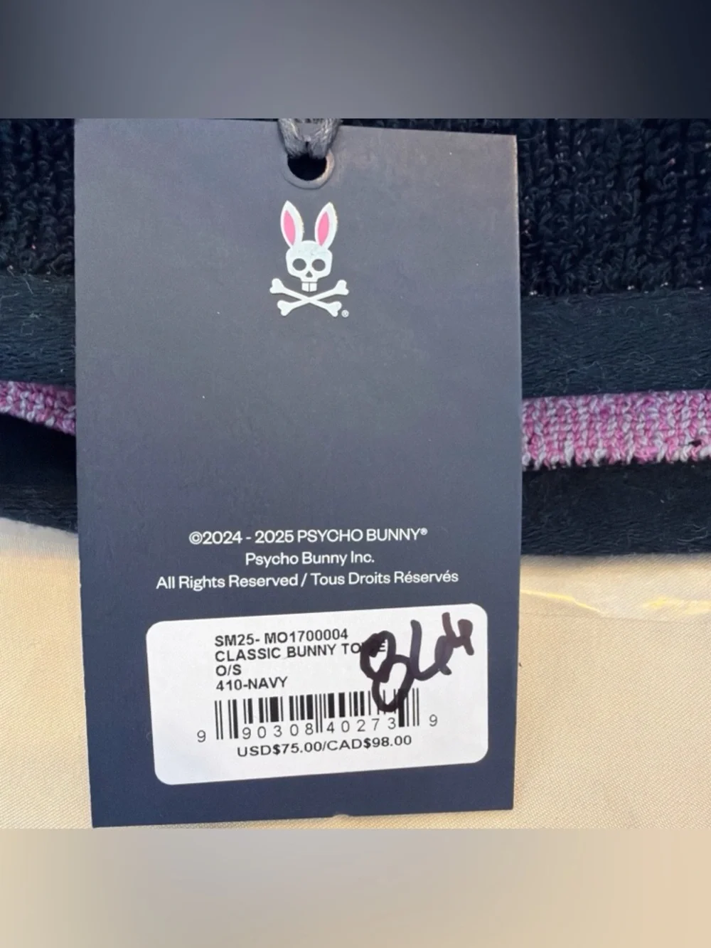 NWT Psycho Bunny Classic Thick Oversized Beach Towel Navy Blue/Pink